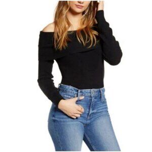 NWT Leith Ribbed Off The Shoulder Black Long Sleeved Sweater Size Medium